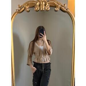 Vintage Y2K 90s George Crochet Knit Style Tie Front Crop Cardigan Sweater